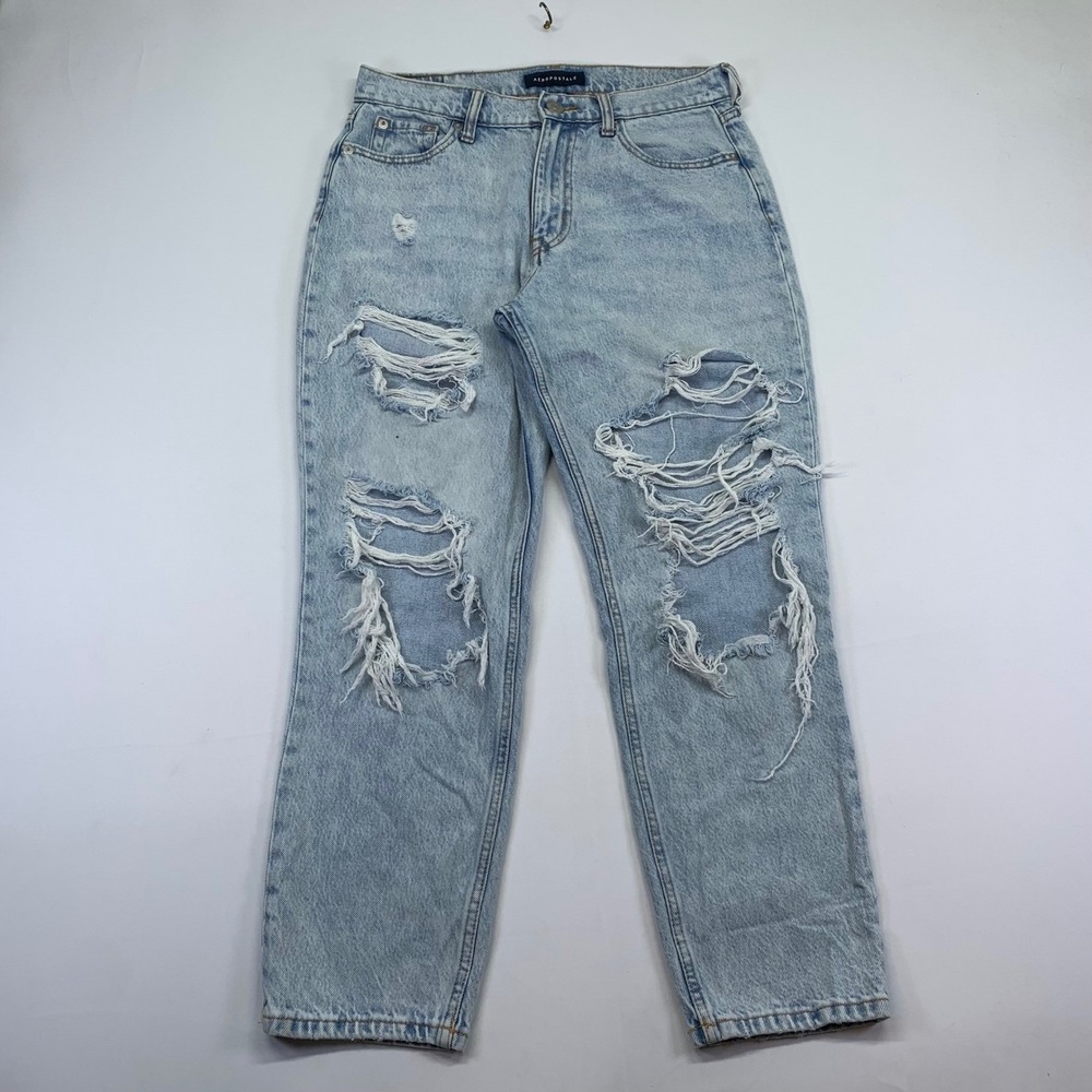 Aeropostale Mom Jeans Size 6 Light Wash Distressed Ripped Denim High Rise Grunge